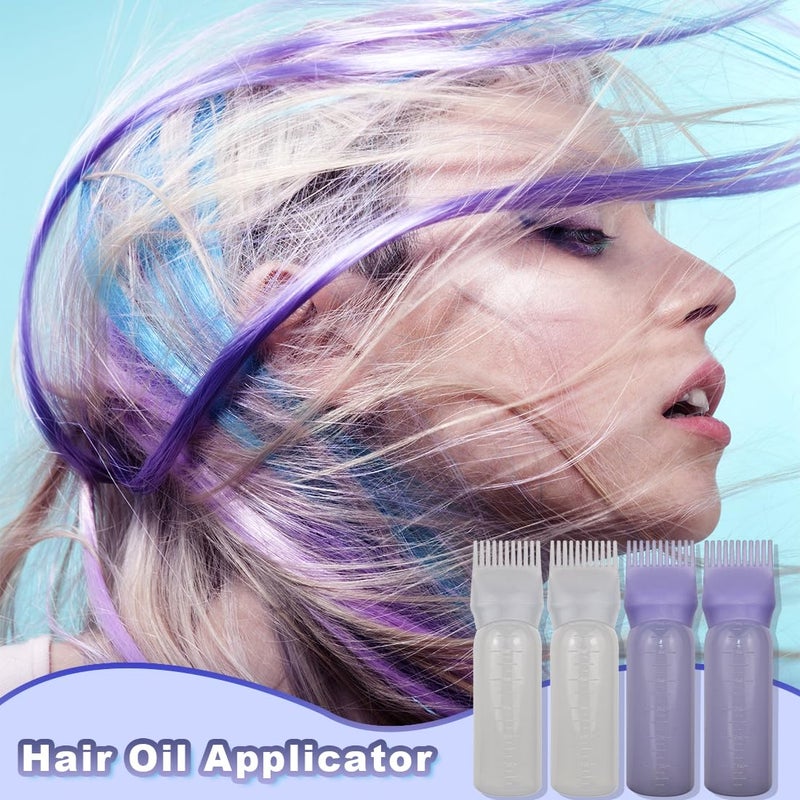 FZWONVUC 4 Pack Root Comb Applicator Bottle, Hair Oil Comb Applicator for Hair Dye, Shampoos, Salons (White+Purple) - Image 5